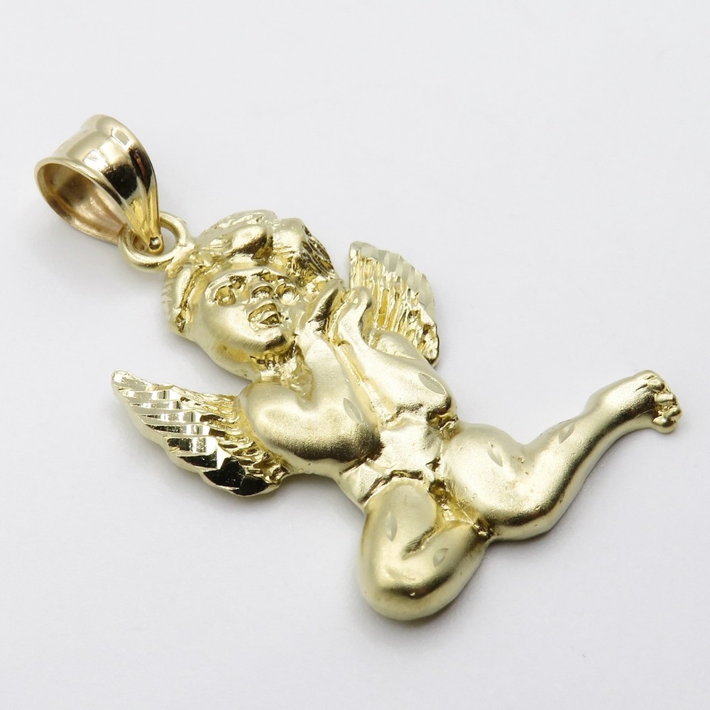 14k Solid Gold Cherub Angel Pendant Brushed Matte Finish 2.5g 2.8cm x 2cm - Picture 2 of 6